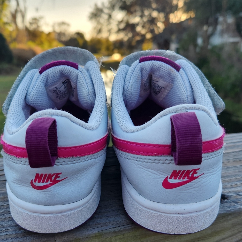 Nike Court Borough Low Recraft Girls Size 2.5 Y White Pink Leather Sneakers - Picture 4 of 14